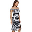 Circular Concentric Radial Symmetry Abstract Off Shoulder Ruffle Split Hem Bodycon Dress View3