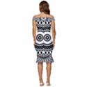 Circular Concentric Radial Symmetry Abstract Off Shoulder Ruffle Split Hem Bodycon Dress View4