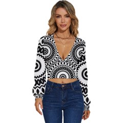 Circular Concentric Radial Symmetry Abstract Long Sleeve Deep-v Velour Top