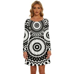 Circular Concentric Radial Symmetry Abstract Long Sleeve Wide Neck Velvet Dress