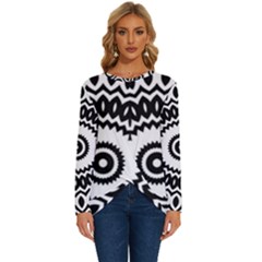 Circular Concentric Radial Symmetry Abstract Long Sleeve Crew Neck Pullover Top