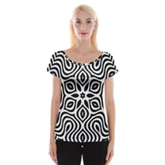 Pattern Wave Symmetry Monochrome Abstract Cap Sleeve Top