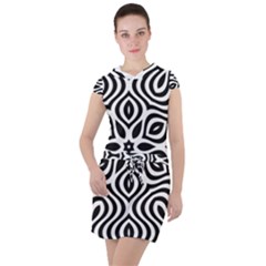 Pattern Wave Symmetry Monochrome Abstract Drawstring Hooded Dress