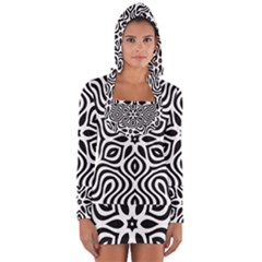 Pattern Wave Symmetry Monochrome Abstract Long Sleeve Hooded T-shirt by Jancukart