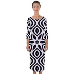 Pattern Wave Symmetry Monochrome Abstract Quarter Sleeve Midi Bodycon Dress