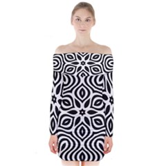 Pattern Wave Symmetry Monochrome Abstract Long Sleeve Off Shoulder Dress