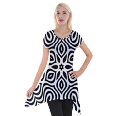 Pattern Wave Symmetry Monochrome Abstract Short Sleeve Side Drop Tunic