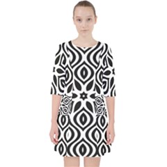 Pattern Wave Symmetry Monochrome Abstract Quarter Sleeve Pocket Dress