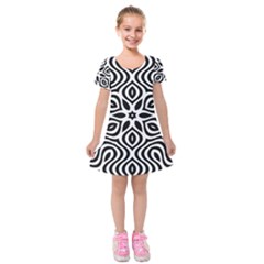 Pattern Wave Symmetry Monochrome Abstract Kids  Short Sleeve Velvet Dress