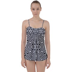 Pattern Wave Symmetry Monochrome Abstract Babydoll Tankini Set