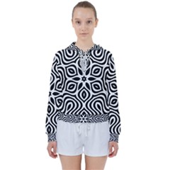 Pattern Wave Symmetry Monochrome Abstract Women s Tie Up Sweat