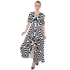 Pattern Wave Symmetry Monochrome Abstract Waist Tie Boho Maxi Dress