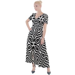 Pattern Wave Symmetry Monochrome Abstract Button Up Short Sleeve Maxi Dress