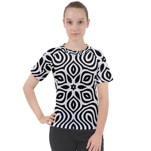 Pattern Wave Symmetry Monochrome Abstract Women s Sport Raglan Tee by Jancukart