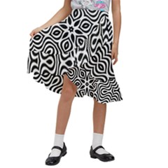 Pattern Wave Symmetry Monochrome Abstract Kids  Ruffle Flared Wrap Midi Skirt by Jancukart