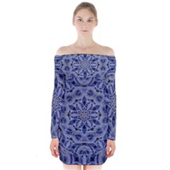 Mandala Pattern Rosette Kaleidoscope Abstract Long Sleeve Off Shoulder Dress by Jancukart