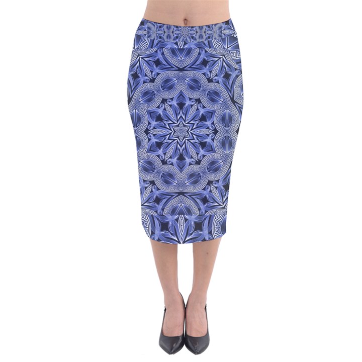 Mandala Pattern Rosette Kaleidoscope Abstract Velvet Midi Pencil Skirt