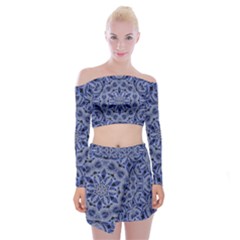 Mandala Pattern Rosette Kaleidoscope Abstract Off Shoulder Top With Mini Skirt Set by Jancukart