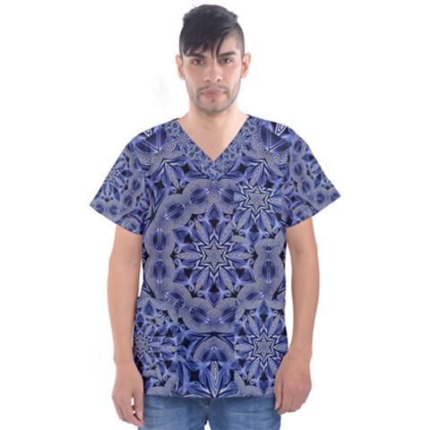 Mandala Pattern Rosette Kaleidoscope Abstract Men s V-neck Scrub Top by Jancukart