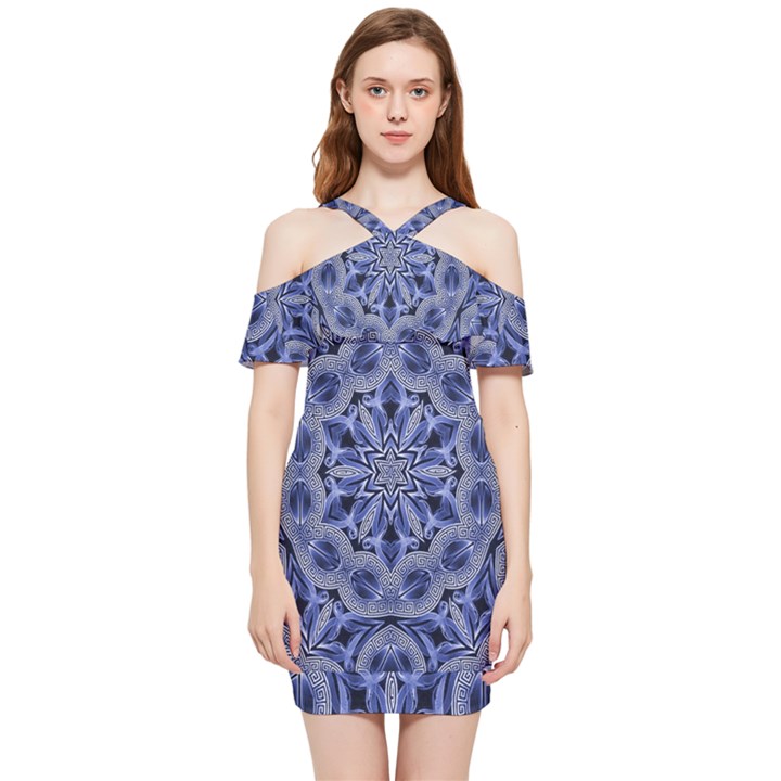 Mandala Pattern Rosette Kaleidoscope Abstract Shoulder Frill Bodycon Summer Dress