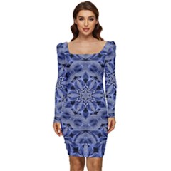 Mandala Pattern Rosette Kaleidoscope Abstract Women Long Sleeve Ruched Stretch Jersey Dress by Jancukart