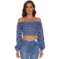 Mandala Pattern Rosette Kaleidoscope Abstract Long Sleeve Crinkled Weave Crop Top