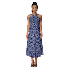 Mandala Pattern Rosette Kaleidoscope Abstract Sleeveless Cross Front Cocktail Midi Chiffon Dress by Jancukart