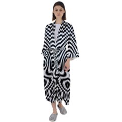 Monochrome Symmetry Abstract Maxi Satin Kimono