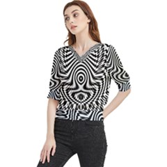 Monochrome Symmetry Abstract Quarter Sleeve Blouse