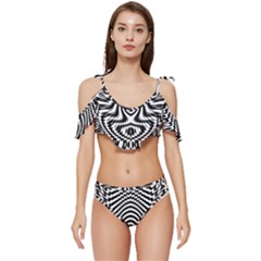 Monochrome Symmetry Abstract Ruffle Edge Tie Up Bikini Set	 by Jancukart