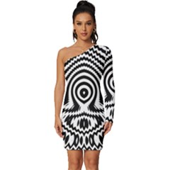 Monochrome Symmetry Abstract Long Sleeve One Shoulder Mini Dress