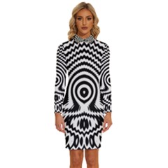 Monochrome Symmetry Abstract Long Sleeve Shirt Collar Bodycon Dress by Jancukart