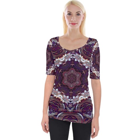 Rosette Kaleidoscope Mosaic Abstract Background Wide Neckline Tee by Jancukart