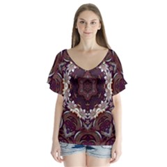 Rosette Kaleidoscope Mosaic Abstract Background V-neck Flutter Sleeve Top by Jancukart