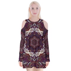 Rosette Kaleidoscope Mosaic Abstract Background Velvet Long Sleeve Shoulder Cutout Dress