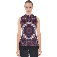 Rosette Kaleidoscope Mosaic Abstract Background Mock Neck Shell Top