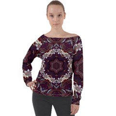 Rosette Kaleidoscope Mosaic Abstract Background Off Shoulder Long Sleeve Velour Top