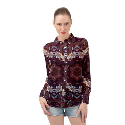 Rosette Kaleidoscope Mosaic Abstract Background Long Sleeve Chiffon Shirt by Jancukart