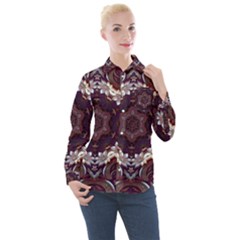 Rosette Kaleidoscope Mosaic Abstract Background Women s Long Sleeve Pocket Shirt