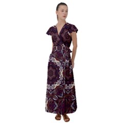 Rosette Kaleidoscope Mosaic Abstract Background Flutter Sleeve Maxi Dress