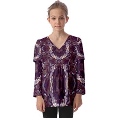 Rosette Kaleidoscope Mosaic Abstract Background Kids  V Neck Casual Top