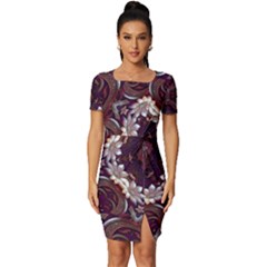 Rosette Kaleidoscope Mosaic Abstract Background Fitted Knot Split End Bodycon Dress