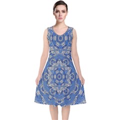 Mandala Rosette Kaleidoscope Abstract Background V-neck Midi Sleeveless Dress 