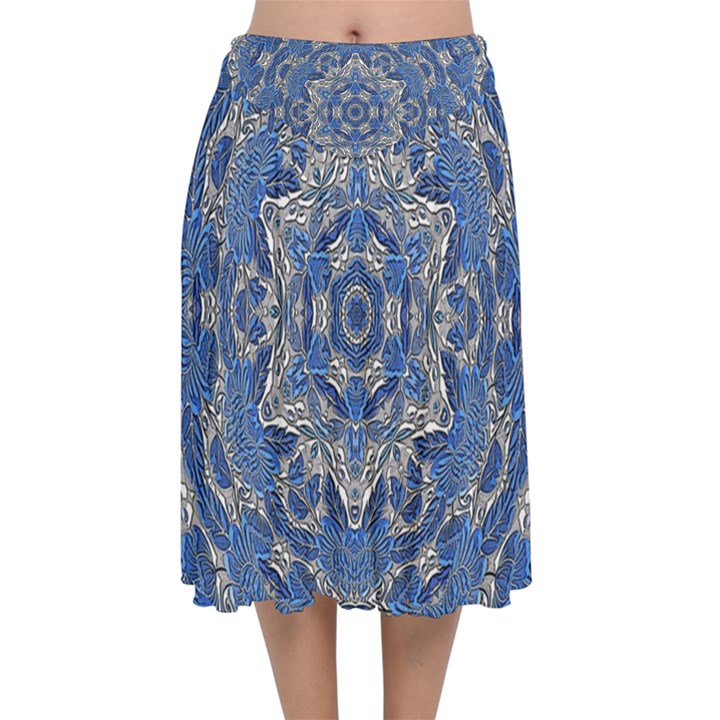 Mandala Rosette Kaleidoscope Abstract Background Velvet Flared Midi Skirt