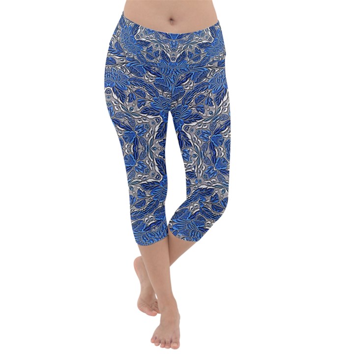 Mandala Rosette Kaleidoscope Abstract Background Lightweight Velour Capri Yoga Leggings