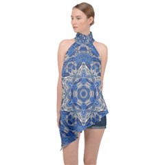 Mandala Rosette Kaleidoscope Abstract Background Halter Asymmetric Satin Top