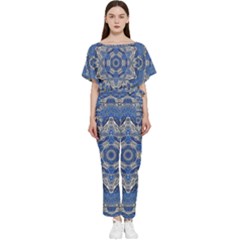 Mandala Rosette Kaleidoscope Abstract Background Batwing Lightweight Chiffon Jumpsuit