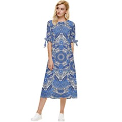 Mandala Rosette Kaleidoscope Abstract Background Bow Sleeve Chiffon Midi Dress