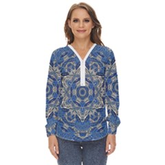 Mandala Rosette Kaleidoscope Abstract Background Zip Up Long Sleeve Blouse