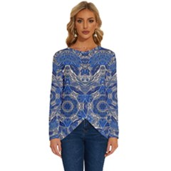 Mandala Rosette Kaleidoscope Abstract Background Long Sleeve Crew Neck Pullover Top by Jancukart